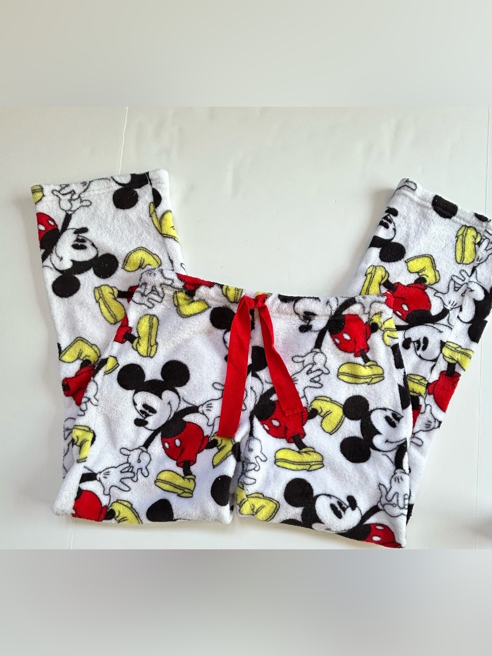 Disney Women’s Mickey Mouse Fleece Pajama Pants - White/Red/Yellow